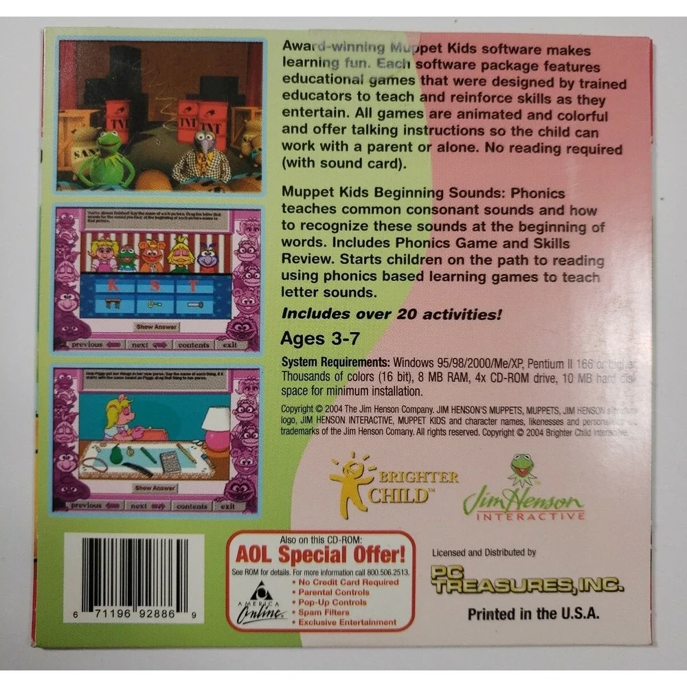 Beginning Sounds Jim Henson's Muppet Kids PC CD-ROM Brighter Child Ages 3-7‎